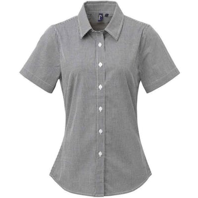 Premier Dames/Dames Gingham overhemd met korte mouwen (Zwart/Wit)