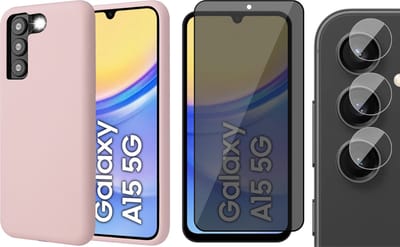 Hoesje geschikt voor Samsung Galaxy A15 - Privacy Screenprotector Volledig Dekkend Glas & Camera - Mat Back Case Roze