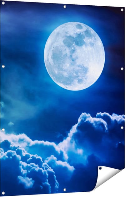 Gards Tuinposter Volle Maan bij Wolken - 90x120 cm - Tuindoek - Tuindecoratie - Wanddecoratie buiten - Tuinschilderij
