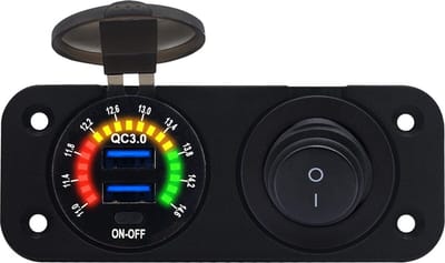 ProRide 12V USB Autolader2 Poorten Inbouw met Schakelaar/Voltmeter - QC3.0 - Tweevoudig inbouw paneel