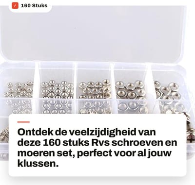 Dailygoods- Schroeven Assortiment 160 Stuks - Stalen Schroeven - Zeskantmoeren - Vernikkeld - Gepolijst - Plastic Doos - Schroefset