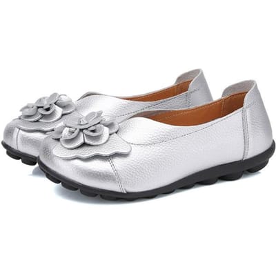 Chaussures plates pour femmes, nouvelles chaussures de ballet à la mode, mocassins, chaussures pour femmes, mocassins en cuir véritable, chaussures antidérapantes pour femmes, chaussures pour mamans 44 argenté
