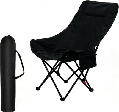 Campingstoel Hoge Rugleuning - Klapstoel Outdoor - Ontspannen Buiten - 4-voudig Verstelbaar - 150 kg Draagvermogen - Zwart