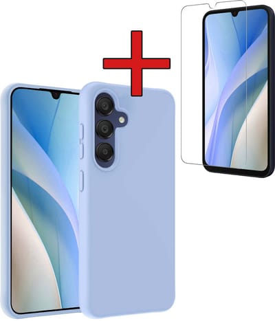 Hoesje - Met Screenprotector - Geschikt voor Samsung Galaxy A15 - Sterk & Shockproof - Telefoon Hoes - Back Cover - Siliconen Case - Telefoonhoes - Lichtblauw