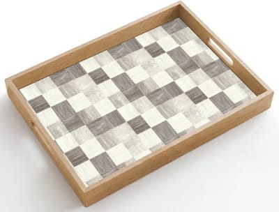 Dienblad hout 50x35 cm - Schootdienblad - Patroon - Dambord - Houtnerf - Borrelplank rechthoek - Plateau dienbladen