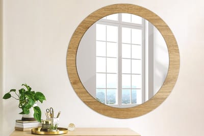 Coloray Bedrukte Spiegel - Houtstructuur Wandspiegel Met Print - 80 cm - Bruin Bedrukte Spiegel - Wandspiegel Met Print - Wandspiegel Decoratieve Print - Bedrukte Spiegel
