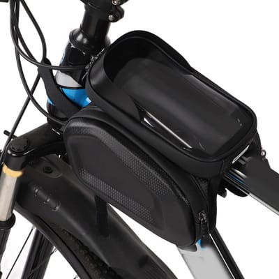 Waterdichte fietsframetas met PU-leer telefoonhouder voor smartphones tot 7,2 inch