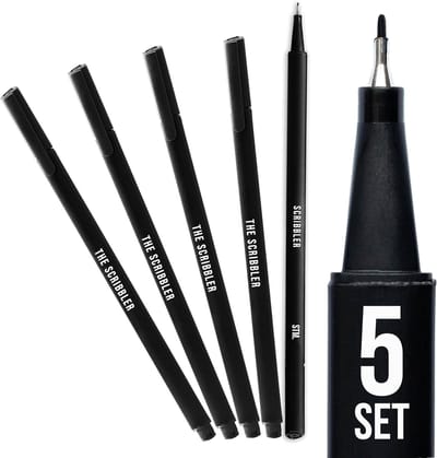SnelShoppen - Premium 0.7mm Fineliner Pennenset van 5 | Zwarte Inkt, Ergonomische Schrijfpennen voor Journaling, Planning, Schetsen, Creatief Gebruik