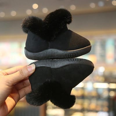 Bottes Chaussures Enfant Bottes de Neige Classiques d'hiver pour Enfants Garçons Filles Coton Polaire - Doublées Conception Chaude Chaussures Bébé Laine Coton Bottes Chaudes 12 noir