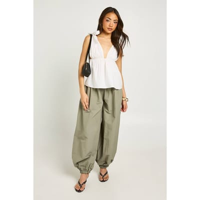 boohoo Dames Poplin Top Met Strikbandjes Op De Schouders | Wit | Maat: 34