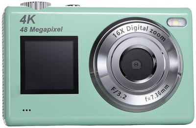Digitale camera met dubbel scherm - Autofocus 4K 48MP Vloggingcamera Fotocamera met 32GB-kaart, compactcamera, 16x zoom, anti-shake, cadeau voor kinderen, tieners en beginners - groente
