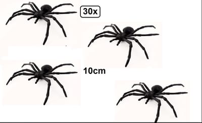 30x Big Zwarte spinnen 10cm - Halloween griezel horror creepy spin Festival thema feest