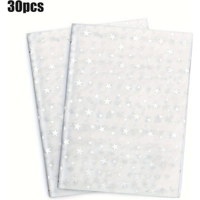 Lot de 30 feuilles de papier de soie en forme d'étoile argentée, 50,8 x 71,1 cm, pour sacs cadeaux, papier de soie en forme d'étoile argentée pour emballage cadeau d'anniversaire