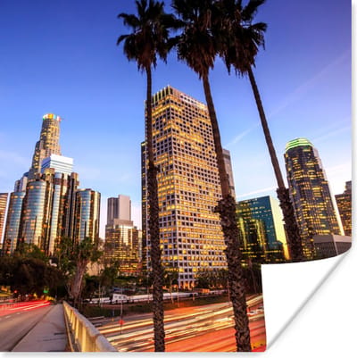 Poster Stad - Palmboom - Stad - 100x100 cm XXL