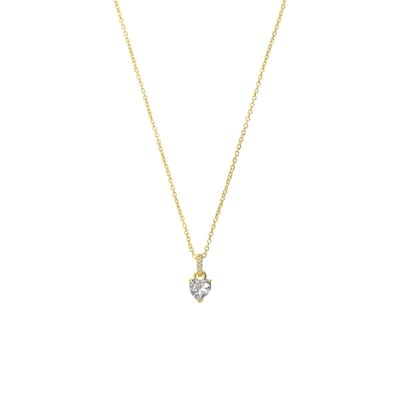 Lucardi Dames Zilveren goldplated ketting met hanger hart zirkonia - Ketting - 925 Zilver - Goudkleurig - 45 cm