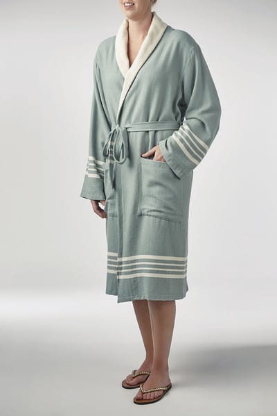 Gevoerde Hamam Badjas Krem Sultan Almond Green - S - Hotelkwaliteit - Sjaalkraag - Luxe badjas - Badstof - Sauna Badjas - Ochtendjas - Badmantel
