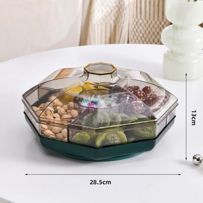 Table Basse de Salon Haut de Gamme Boîte à Bonbons Noix Collations Compartiment de Rangement Boîte à Fruits Plateau Usage Domestique Double Couche Rotative Fruits Secs avec Couvercle