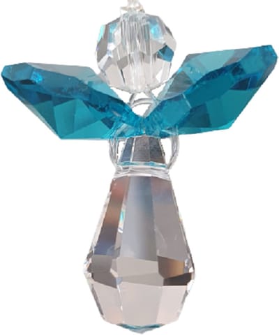 Beschermengel Raamhanger Turkoois, gemaakt met o.a. swarovski kristal, raamdecoratie, raamkristal, fengshui, crystal, kersthanger, kerst ornament, kerst, cadeau, geluksengel, beschermengel, engel, engeltje, autohanger, kerstpakket