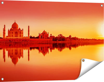 Gards Tuinposter Taj Mahal bij Zonsondergang - 90x60 cm - Tuindoek - Tuindecoratie - Wanddecoratie buiten - Tuinschilderij