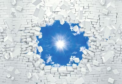 Fotobehang Blue Sky Brick | XL - 208cm x 146cm | 130g/m2 Vlies