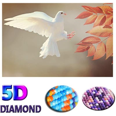 Motif Moderne DIY Peinture Diamant 5D Pigeon Blanc Forage Complet Point de Croix Broderie Diamant 20X30CM beige