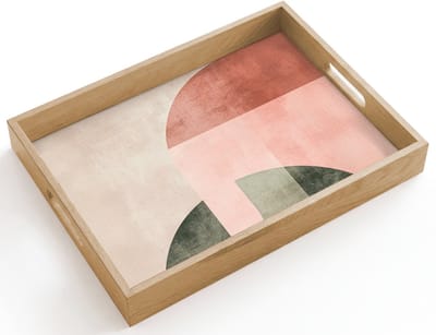 Dienblad hout 40x30 cm - Schootdienblad - Cirkel - Abstract - Roze - Borrelplank rechthoek - Plateau dienbladen
