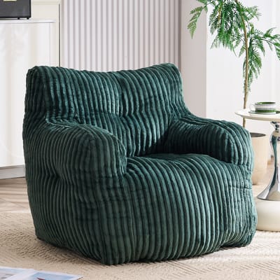 OKWISH Zitzak 100 x 94 x 70 cm - Met Memoryschuimvlokken En Zachte Ribstof - Voor Woonkamer En Slaapkamer - Gestoffeerd - Groen