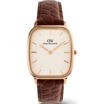 Daniel Wellington DW Watch Marlon Brown Croc Belly Linen Rose Gold 32mm