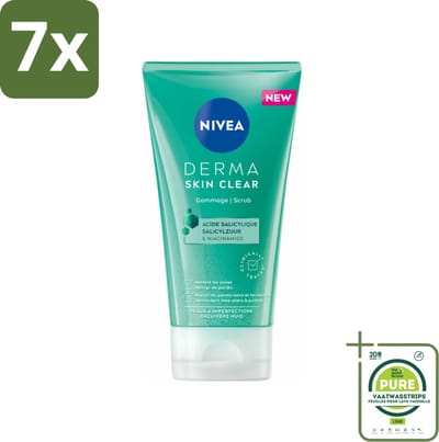 7 x NIVEA - Gezichtsscrub - DERMA Huidzuiver - Voor onzuivere huid - Met Salicylzuur (AHA) & Niacinamide - Tegen Acne & Mee-eters - 150 ml - Grootverpakking - Gezichtscrub - Puistjes - Mee-eters - Onzuivere Huid - Salicylzuur