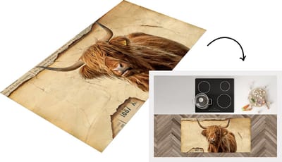 Keukenloper - Loper keuken - Schotse hooglander - Vintage - Krant - 120x60 cm - Keukenloper vinyl