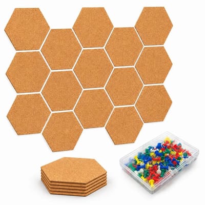 Dailygoods- Kurkwandpanelen 20 Stuks - Zeshoekige Prikborden - Zelfklevende Kurkborden - Miniatuurpunaises - Creatieve Decoratie - 100 × 86 × 3 mm - Prikbord