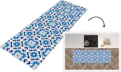 Keukenloper - Loper keuken - Vector - Blauw - Tegels - Patronen - 150x50 cm - Keukenloper vinyl