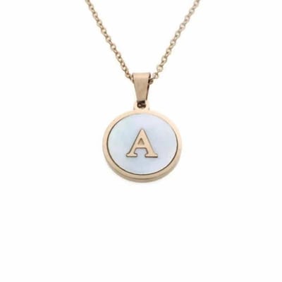 Aramat Jewels | Halskettingen | Letterketting Witte Schelp Paarlemoer – Rosékleurig Staal 45cm 16mm | A | |1,5mm | Staal | Volwassenen | Verkleurd niet