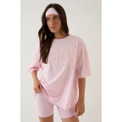 Dames Dsgn Studio Collegiate Applique Oversized T-shirt | Baby Roze | Maat: XS