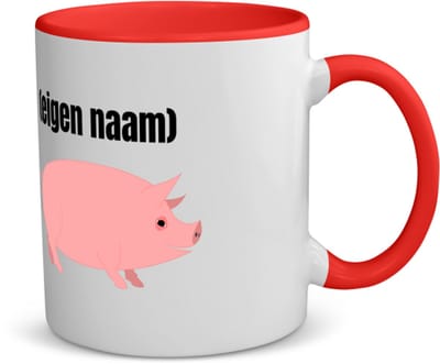 Akyol - varken met eigen naam koffiemok - theemok - rood - Varken - boeren/varken liefhebbers - iemand die houdt van varkens - verjaardag - cadeau - kado - geschenk - 350 ML inhoud