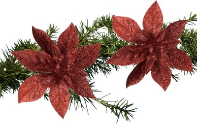 House of Seasons Kerstboom bloemen op clip - 2x stuks - rood - polystyreen - kerstornamenten