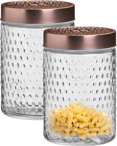 Urban Living Voorraadpot/bewaarpot Blair - 2x - 1L - glas - koperen deksel - D12 x H17 cm