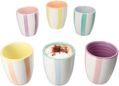 MamboCat Set van 6 BEACH PASTELLO STRIPES mokken ZONDER handvatten voor 6 personen gemaakt van steengoed - 24326109