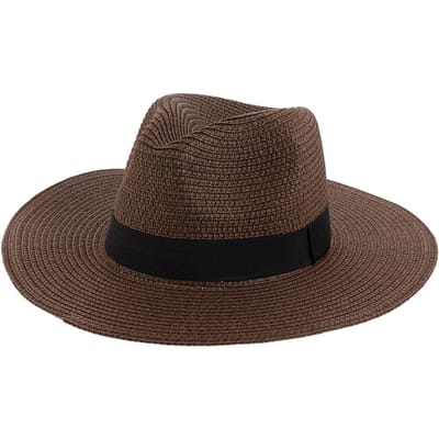 Chapeau de Soleil d'Été en Paille pour Hommes et Femmes Mode Chapeau Panama en Paille Protection Solaire Polyvalent Chapeau Jazz de Plage Extérieur black