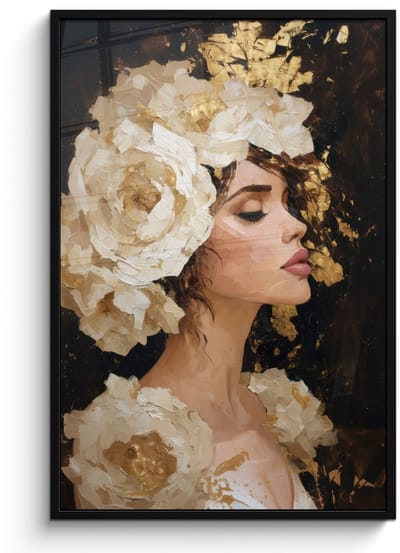 Poster in lijst - Fotolijst 80x120 cm - Posters - Abstract - Vrouw - Bloemen - Wit - Posterlijst zwart - Decoratie - Wanddecoratie woonkamer - Muurdecoratie slaapkamer