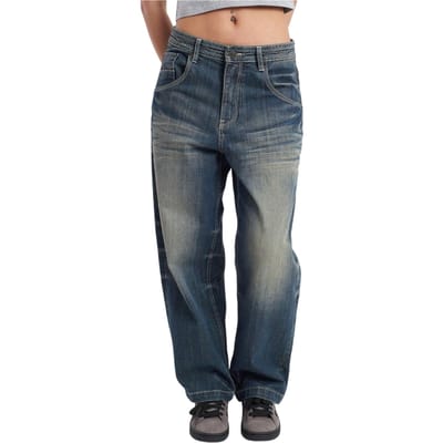 The Ragged Priest Unisex baggy jeans voor volwassenen van grof denim, in bleacher-stijl (Blauw)