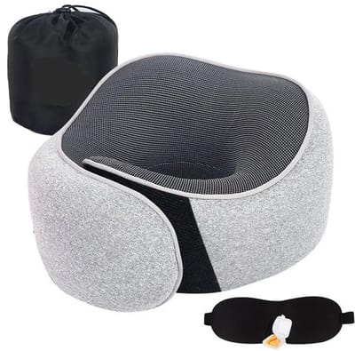 Floressa - Nekkussen - Vliegtuig Kussen - Reiskussen - Memory Foam - Traagschuim - Met Oordoppen & Slaapmasker