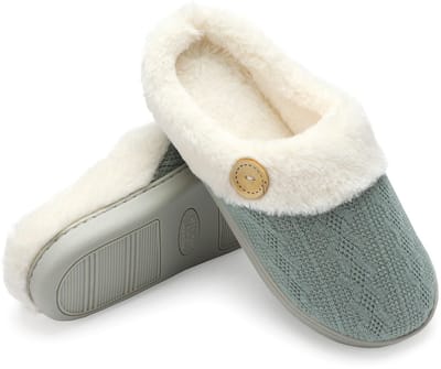 longziming -Dames Pantoffels Maat 40-41 – Gebreid Bovenwerk, Pluche Voering & Memory Foam – Antislip, Waterdicht & Geluidsarm – Comfortabel voor Binnen en Buiten