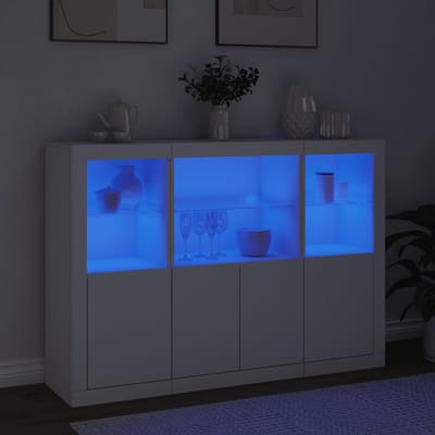 vidaXL - Dressoirs - met - LED-verlichting - 3 - st - bewerkt - hout - wit