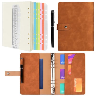 SnelShoppen - A5 Ringband Notitieboek, PU Leren Dagboek, Navulbare Planner, Bruin | Inclusief A5 Dotted Papier & Binnenvakjes & Index Scheidingsbladen