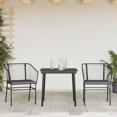 vidaXL - 3-delige - Tuinset - met - kussens - poly - rattan - glas - zwart