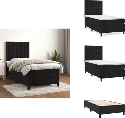 vidaXL - Boxspring - met - matras - fluweel - zwart - 80x200 - cm