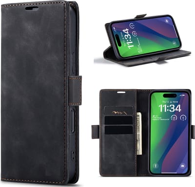Multimedia & Accessoires Urban Book Case Hoesje geschikt voor Apple iPhone 16 – Zwart -Telefoonhoesje – Met Stand – Kaarthouder – Pasjes Houder – Magneet Sluiting – Bookcase