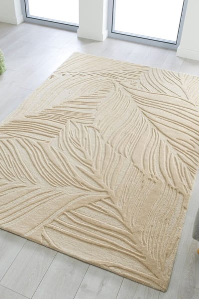 Flycarpets Lino Leaf Modern Laagpolig - 100% Wol Vloerkleed - Naturel / Creme - 200x290 cm