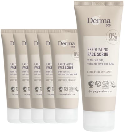 Derma Eco - 2-in-1 Gezichtsscrub - Peelingmasker - 6 x 75 ml - met Aloe Vera - 5% AHA Melkzuur - met Vulkansteen Scrubkorrels - AllergyCertified - Parfumvrij